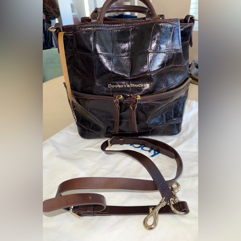 Dooney & Bourke Dark Brown Croc-Embossed Leather Shoulder Bag